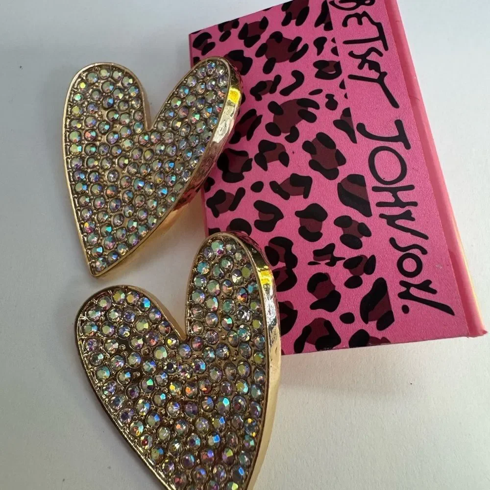 Betsey Johnson Aurora Borealis and Gold Heart Earrings